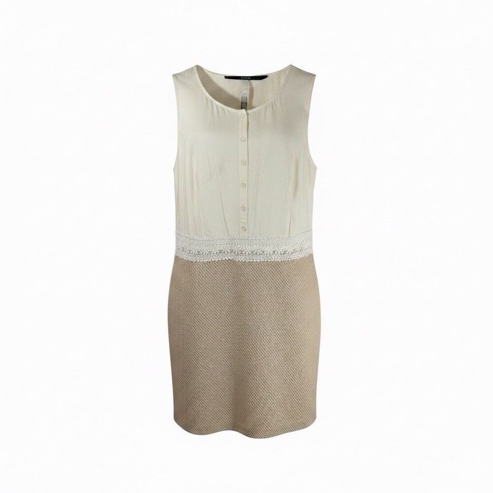 Kensie Dress Women' Size Large Ivory Button Top Lace Texture Skirt Sleeveless